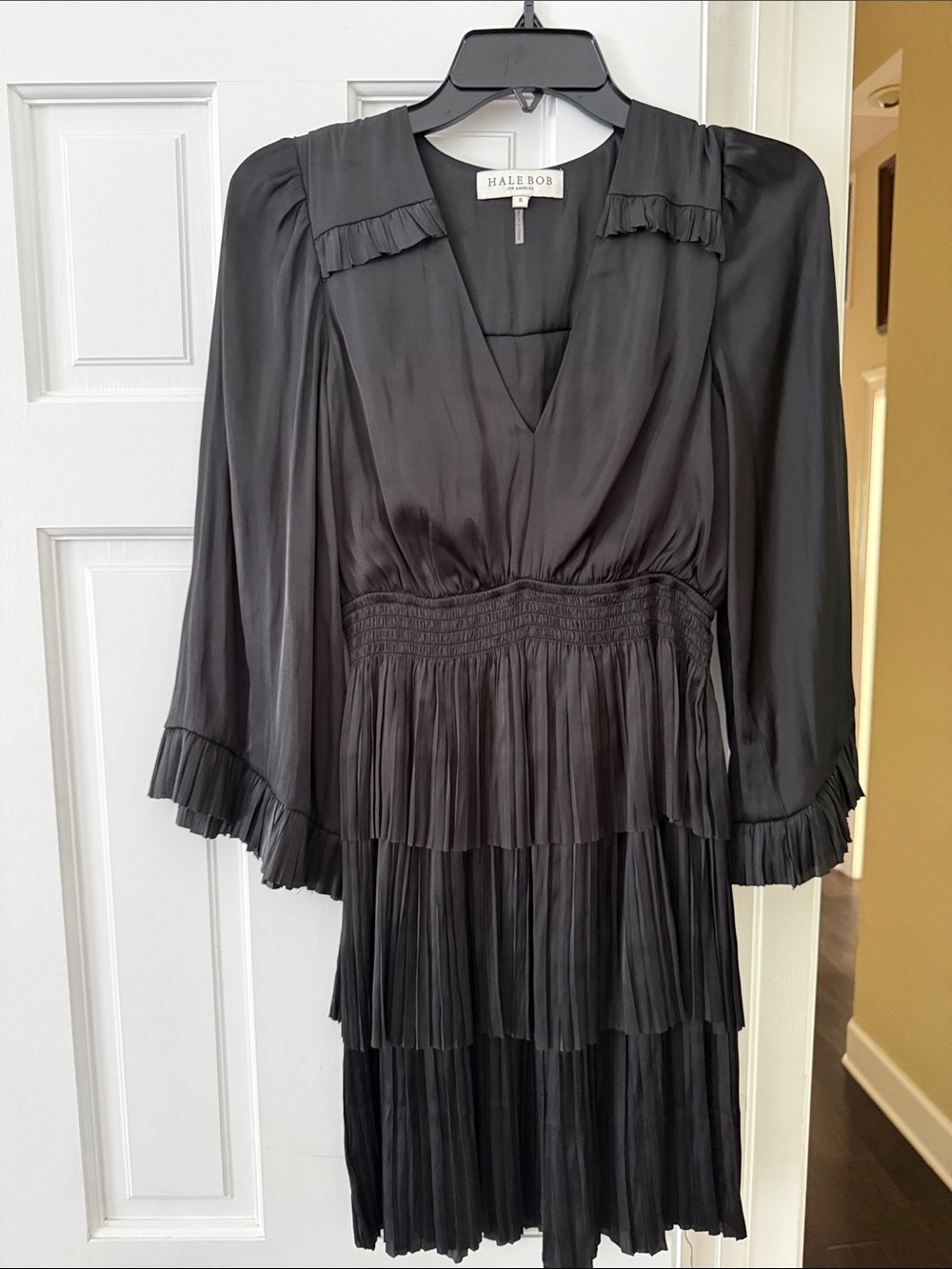 Hale Bob Black Long-Sleeve Tiered Pleated Dress perfect for year round wear